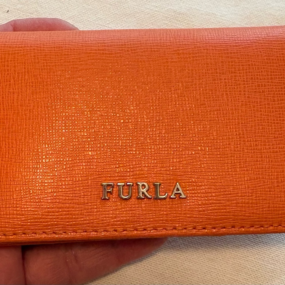 Vintage Furla Orange Leather Women's Card Case Wallet